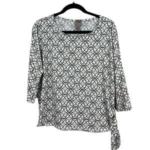 Chico's EasyWear Womens Top Blouse Round Neck Raglan 3/4 Sleeve Abstract Print 1